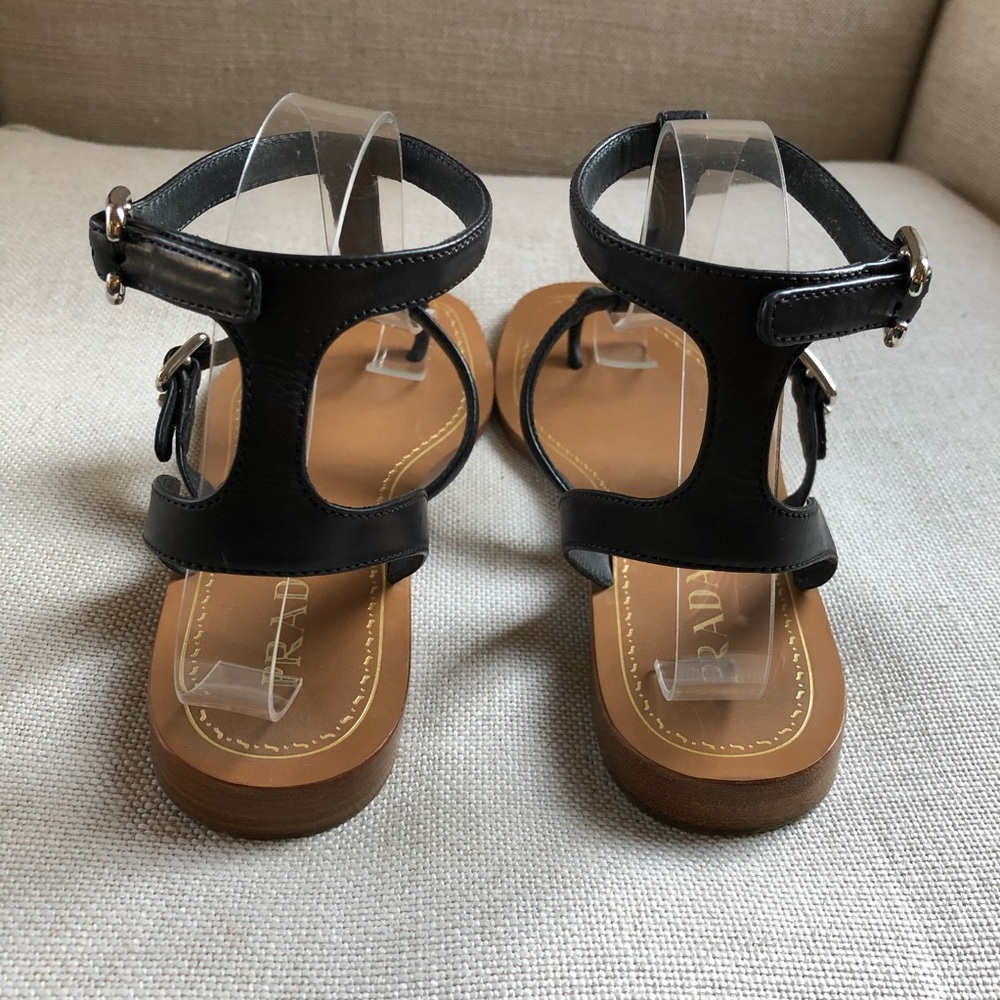 Prada Sandals Ankle Strap Black Buckle Studs Thong - Picture 5 of 8